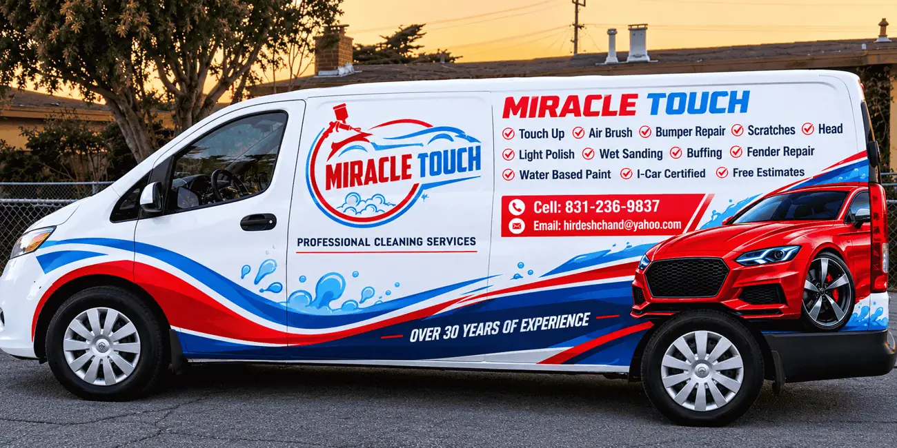 The Miracle Touch service van with its new red, white and blue wrap